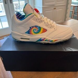 Jordan Athletic Shoes White with Multicolor Accents. “Peace, Love & Golf”